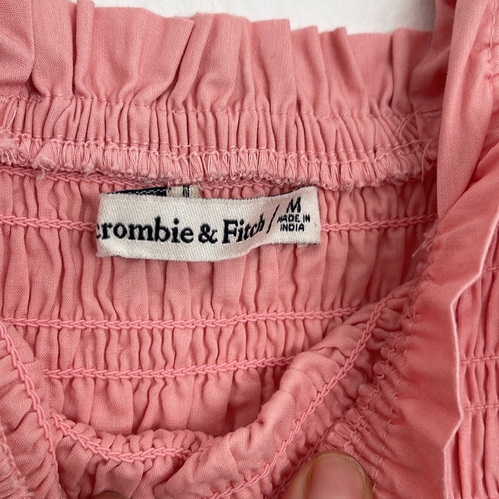 Abercrombie & Fitch Coral Pink Smocked Top Cotton Maxi Pockets Dress Size Medium - Picture 6 of 8